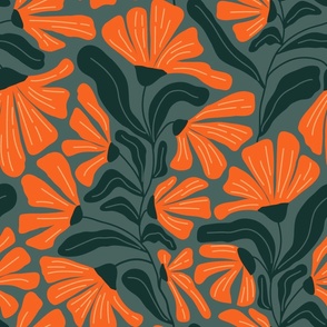 Retro Whimsy Floral in bright orange
