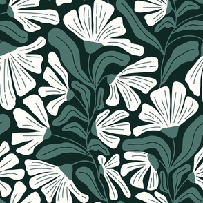 Retro Whimsy Floral in cream and green on charcoal