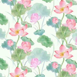 Watercolor Lotus Bloom on pale green