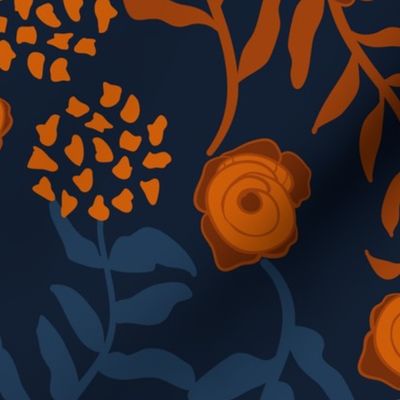 Floriography Floral Pattern in dark navy and warm brown color palette