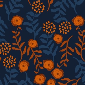 Floriography Floral Pattern in dark navy and warm brown color palette