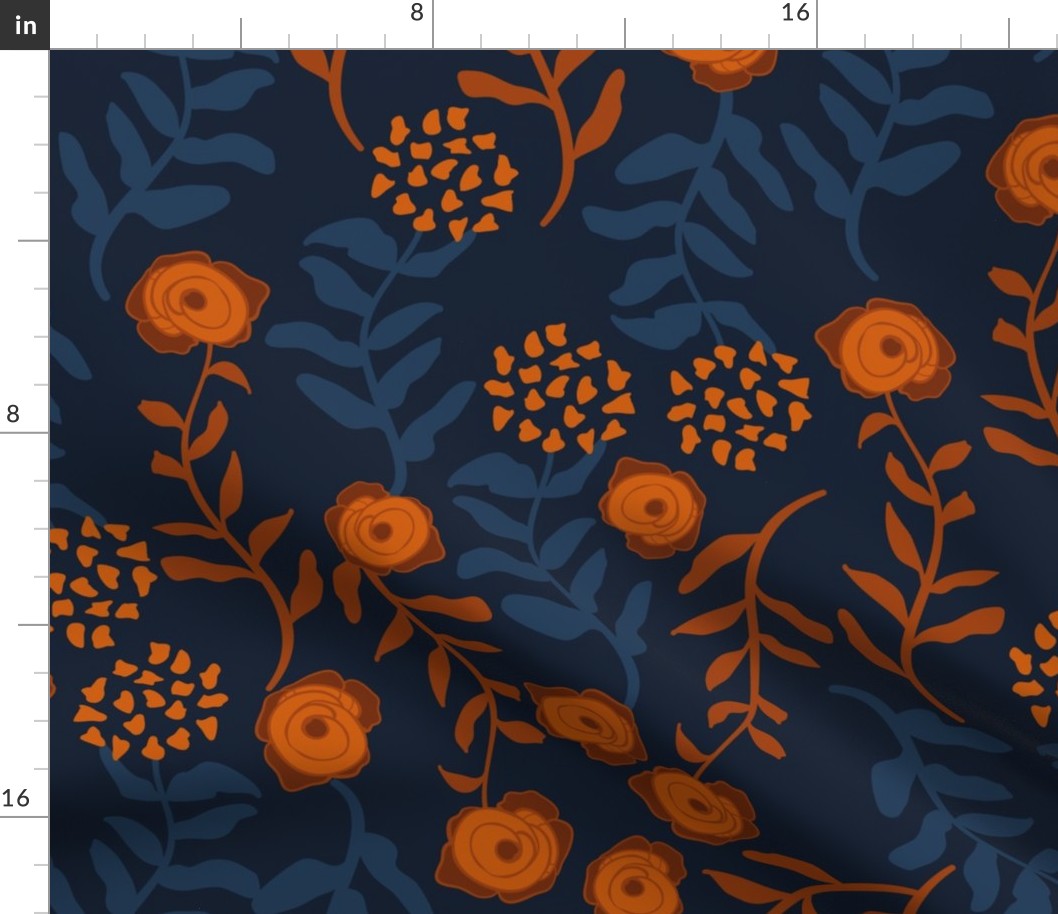 Floriography Floral Pattern in dark navy and warm brown color palette