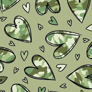 Camo Hearts in Green  (Medium Scale) 