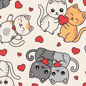 Cat and Hearts on Cream (Large Scale)
