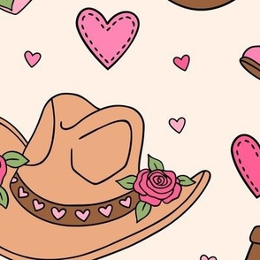 Cowgirl Valentines: Pink on Cream (Extra Large Scale)