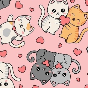 Cat and Hearts on Pink (Large Scale)