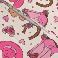 Cowgirl Valentines: Pink on Cream (Large Scale)