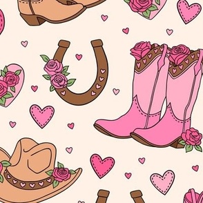 Cowgirl Valentines: Pink on Cream (Large Scale)