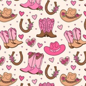 Cowgirl Valentines: Pink on Cream (Medium Scale)