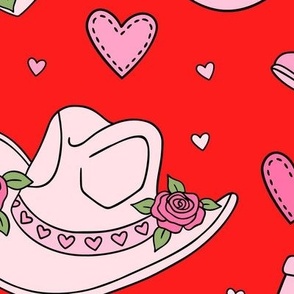 Cowgirl Valentines: Pink on Red (Extra Large Scale)