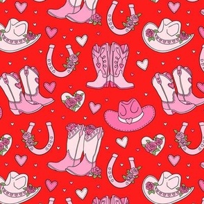 Cowgirl Valentines: Pink on Red (Medium Scale)