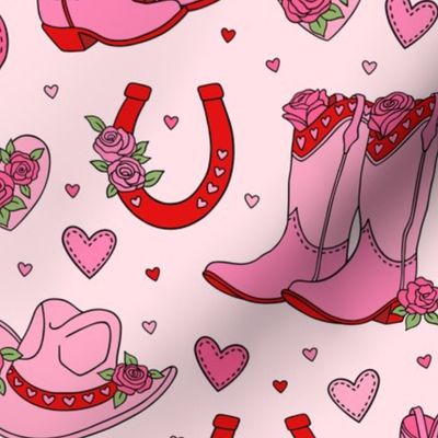 Cowgirl Valentines: Pink and Red on Pink (Large Scale)