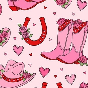 Cowgirl Valentines: Pink and Red on Pink (Large Scale)