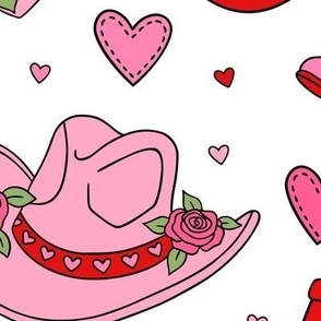 Cowgirl Valentines: Pink and Red on White (Extra Large Scale)