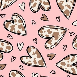 Cow Print Hearts: Brown on Pink (Medium Scale)