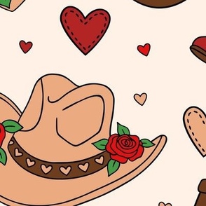 Cowgirl Valentines: Red on Cream (Extra Large Scale)