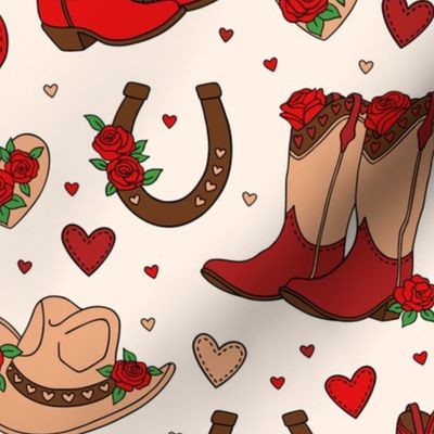 Cowgirl Valentines: Red on Cream (Large Scale)