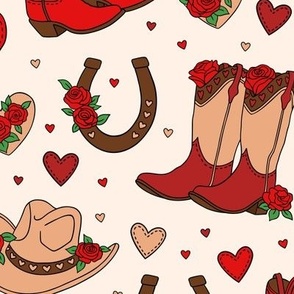 Cowgirl Valentines: Red on Cream (Large Scale)