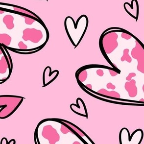 Cow Print Hearts: Pink on Pink (Large Scale)