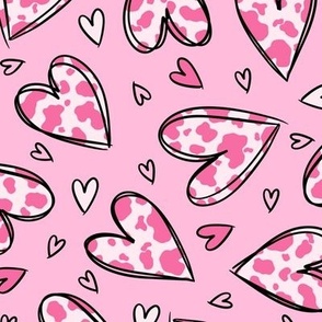 Cow Print Hearts: Pink on Pink (Medium Scale)