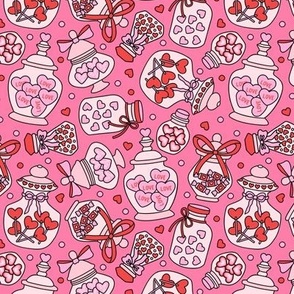 Heart Candy Jars: Pink Jars on Dark Pink (Medium Scale)
