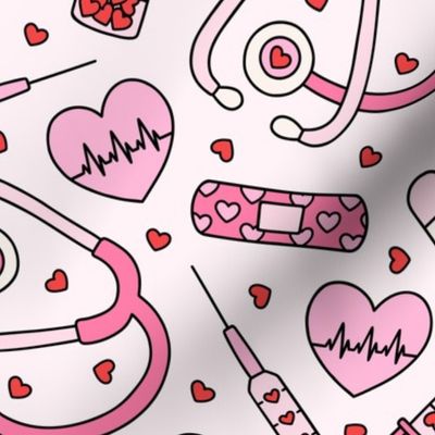 Nurse Love: Red & Pink on Pink (Medium Scale)