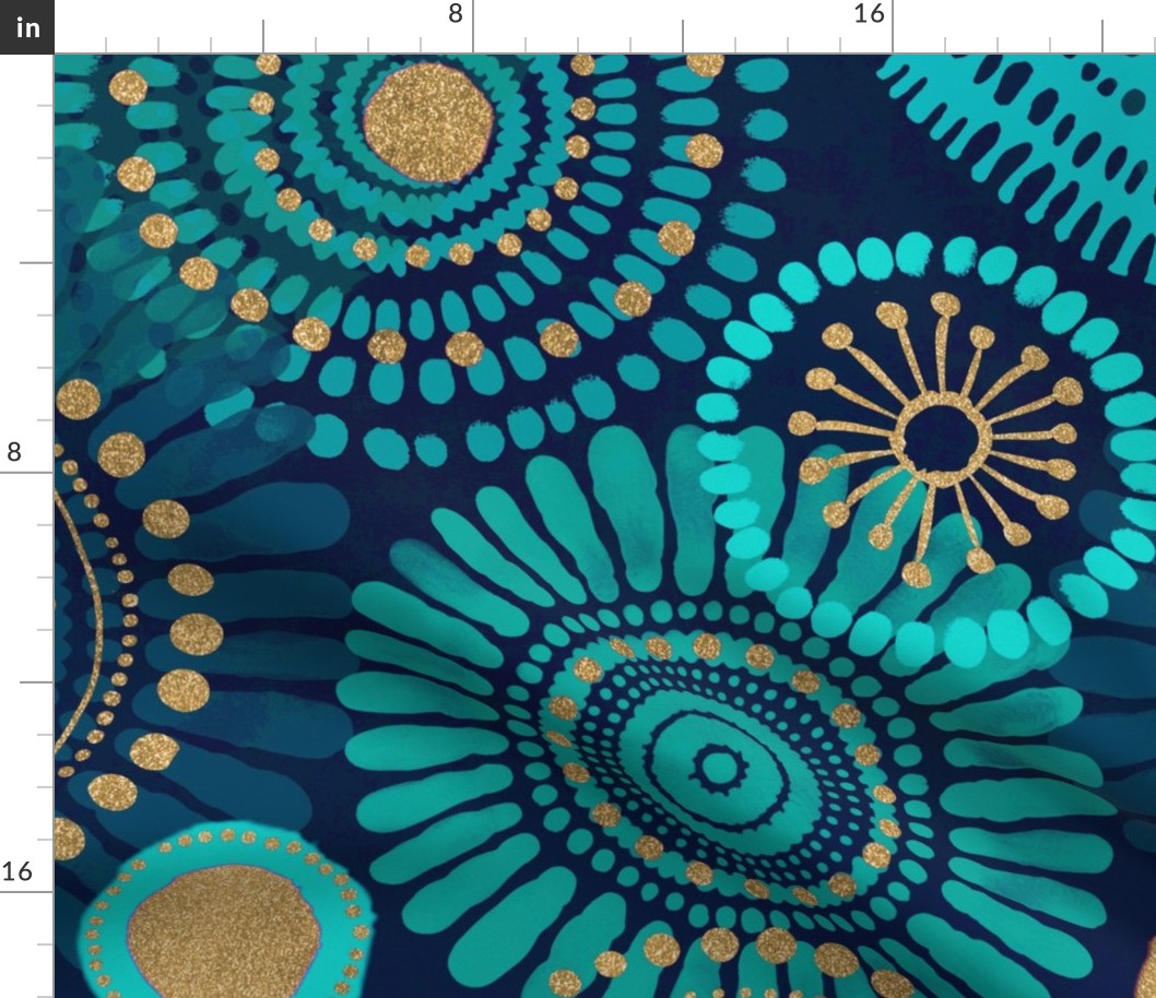 Opulent Rhapsody Of India Turquoise Teal Gold  Large Scale