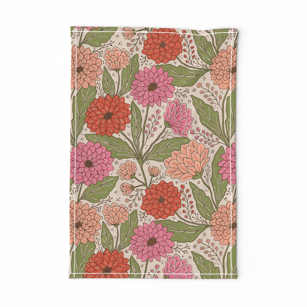 Dahlia garden in cream and pink - Medium scale