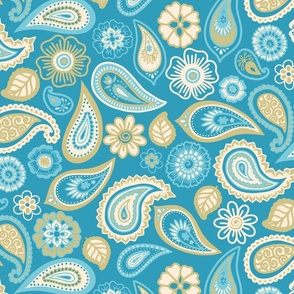 Paisley Flowers on Turquoise Background