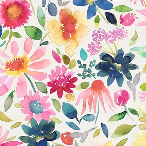 Floriography Watercolor Flower garden Cottage Zinnia Cosmo Daisy Flowers Jumbo Large