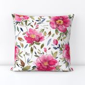 Peony floral watercolor Flower Garden Cottage Pink Magenta Medium