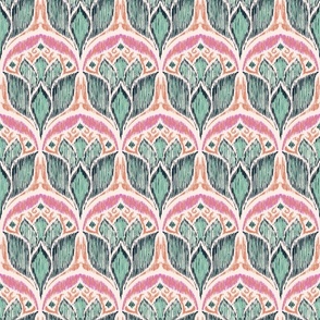 Medium Scale - Ikat Serenity Protea Abstract Flowers - Blush Pink and Mint Green