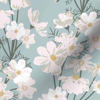 Tranquil Cosmos Flowers in Light BLue