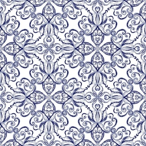 Moroccan Tile Block Print Medium Blue 