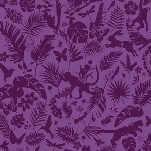 Purple Jungle Print - Jungle Animals and Tropical Leaves