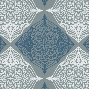 Traditional Block Print Design with Modern Color palette of Blue  Grey Hues