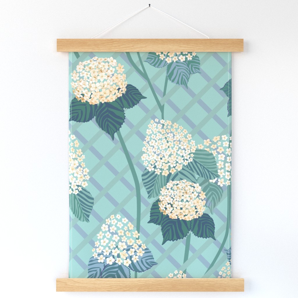 Hydrangea Lattice - cream wintergreen mint teal blue - XL Scale