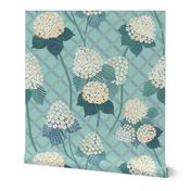 Hydrangea Lattice - cream wintergreen mint teal blue - XL Scale