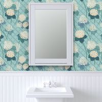 Hydrangea Lattice - cream wintergreen mint teal blue - XL Scale