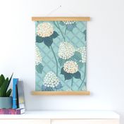 Hydrangea Lattice - cream wintergreen mint teal blue - XL Scale