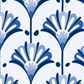 vibrant blue and white floral wallpaper Large