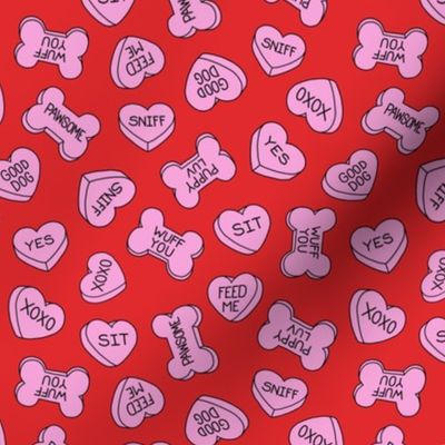 Doggy Valentine Conversation Hearts - Love - Bold Pink on Red - LAD23