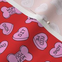 Doggy Valentine Conversation Hearts - Love - Bold Pink on Red - LAD23