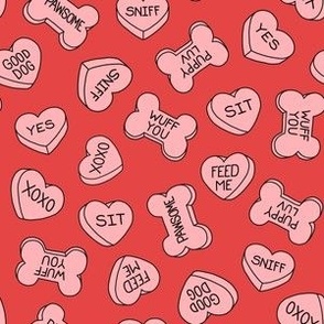 Doggy Valentine Conversation Hearts - Love - Pink on Red - LAD23