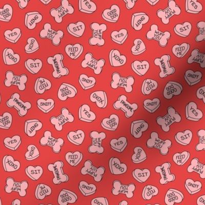 (small scale) Doggy Valentine Conversation Hearts - Love - Pink on Red - LAD23