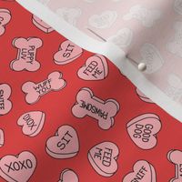 (small scale) Doggy Valentine Conversation Hearts - Love - Pink on Red - LAD23