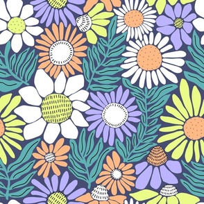 All The Flowers - _ All The Flowers - Modern Florals in  Lime yellow, Lilac, Peach fuzz, Teal, White