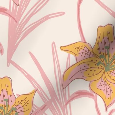 (M) Yellow Lily Wildflower Harmony  on Ecru White