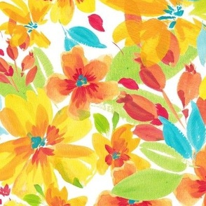 Large/Colourful and vibrant big flowers in yellow, red, turquoise, orange and lima green