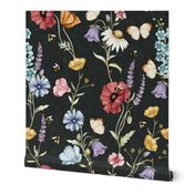 jumbo // wildflowers garden in watercolor on jet black